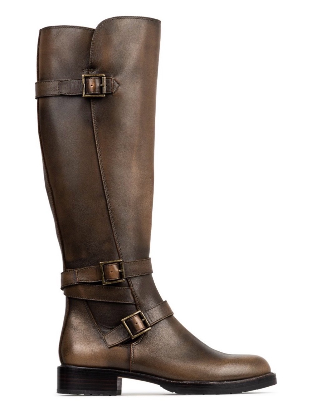 Donald J. Pliner Brown Leather Over-the-Knee Buckle Boots